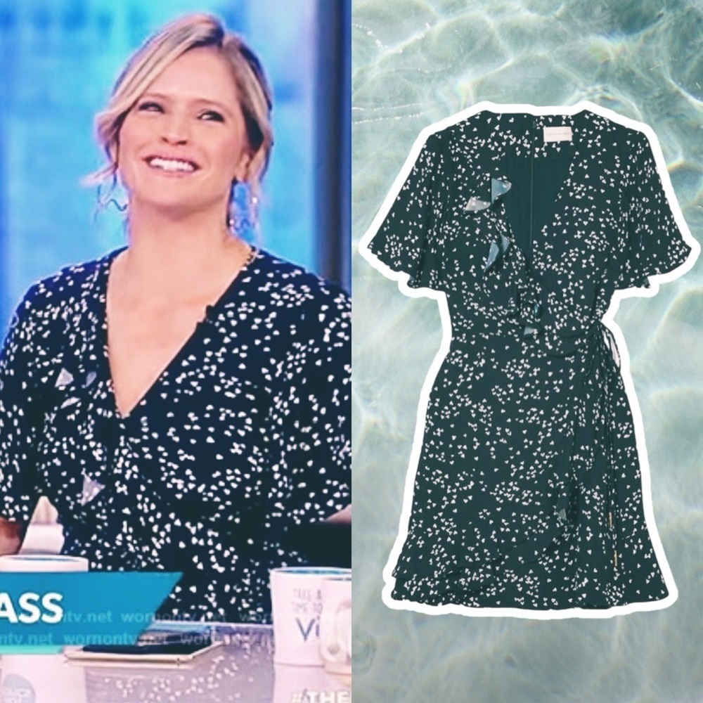 Rebecca Vallance Navy Blue ‘Flores’ Ruffled Printed Crepe Wrap Mini Dress Size 2